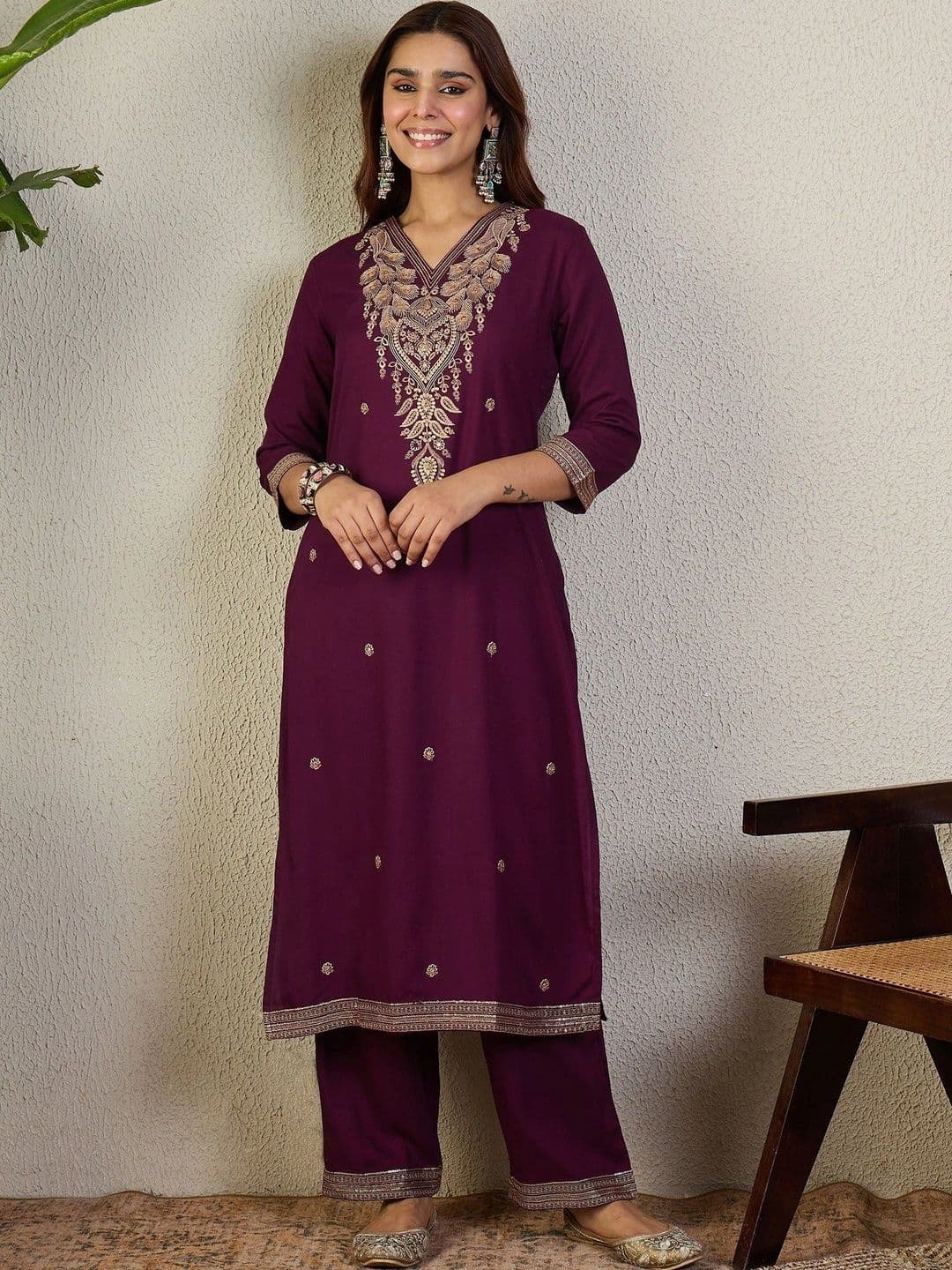 Anouk Women Ethnic Motifs Embroidered Regular Thread Work Kurta -Palazzos & With Dupatta thumbnail 6