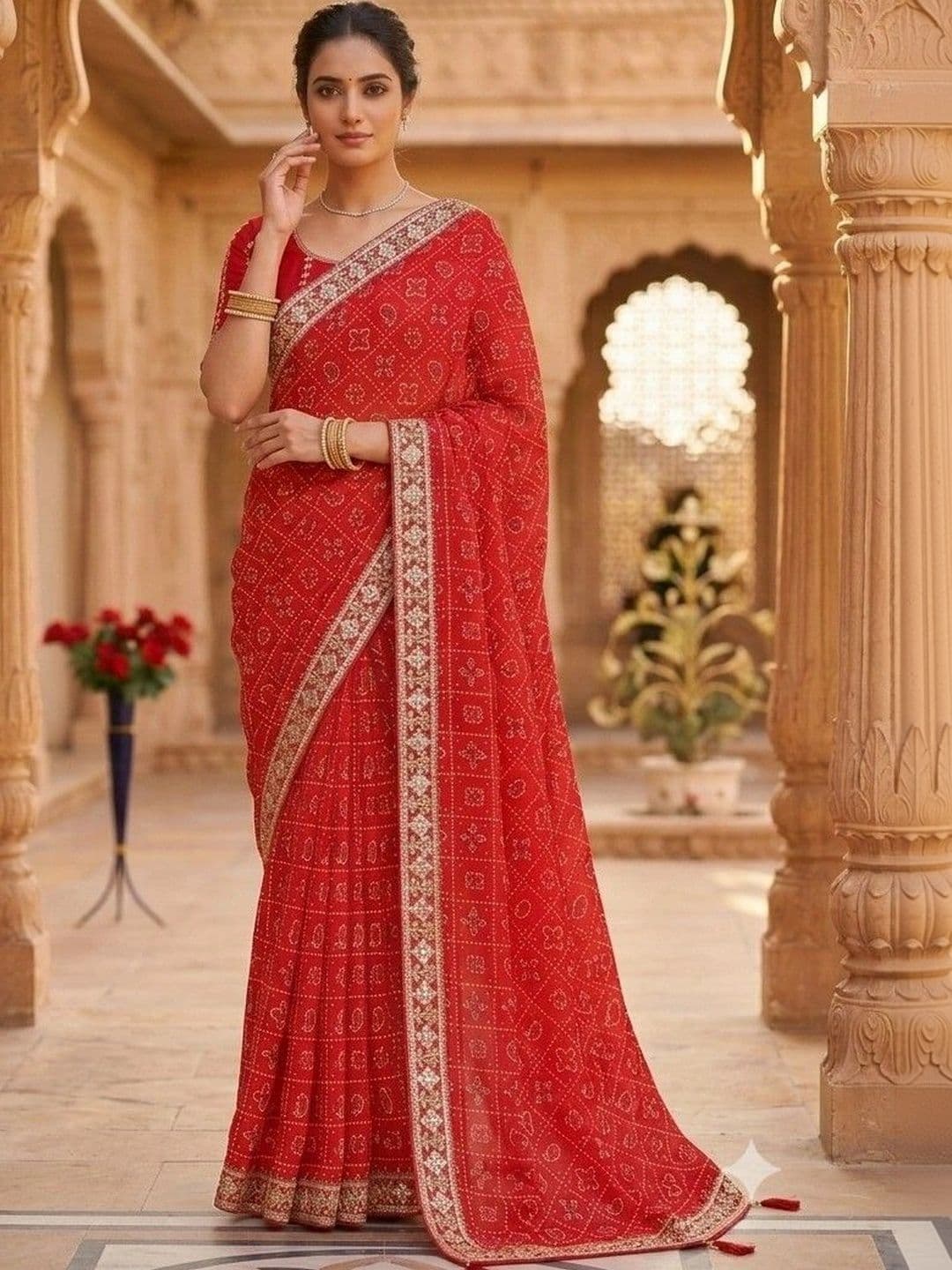 SmileyFashion Bandhani Zari Art Silk Designer Bandhani Saree thumbnail 3