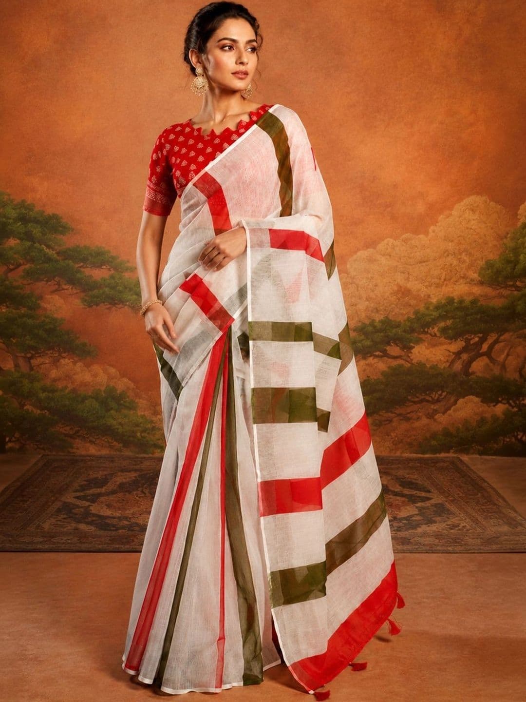 Suha Striped Silk Blend Saree - view 1