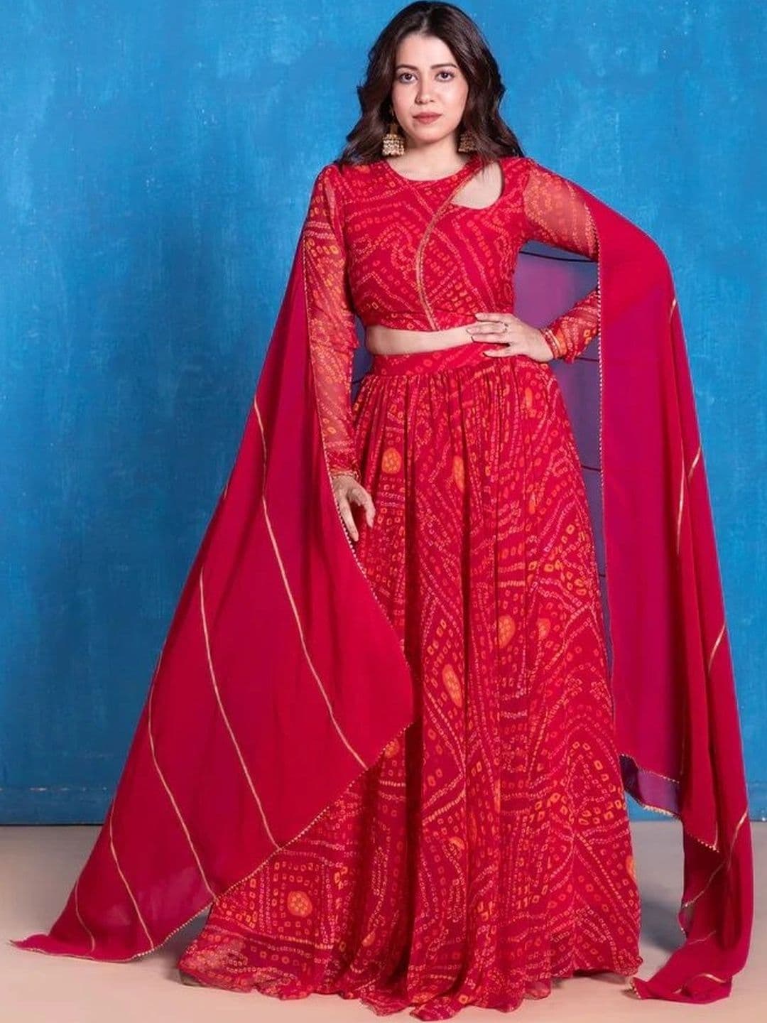 NEW UNIQUE DESI Women Printed Ready to Wear Lehenga & Blouse Taping - view 1