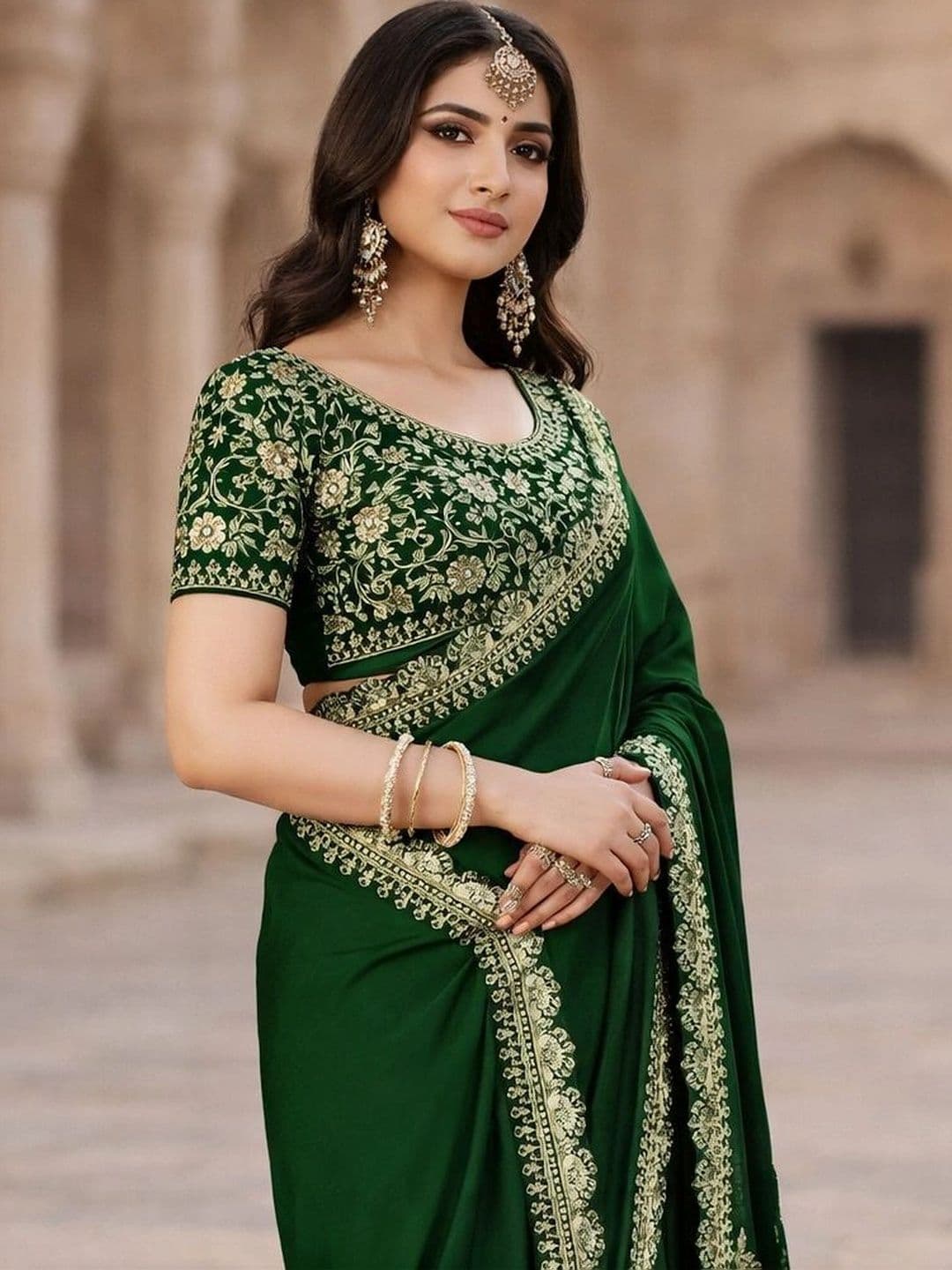 KALINI Floral Embroidered Silk Blend Heavy Work Saree thumbnail 3