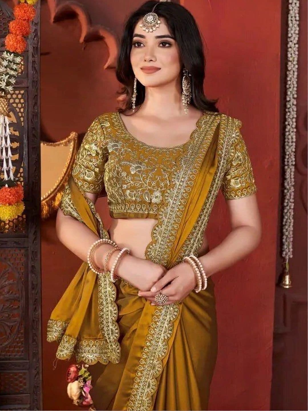 KALINI Embroidered Silk Blend Heavy Work Saree thumbnail 4