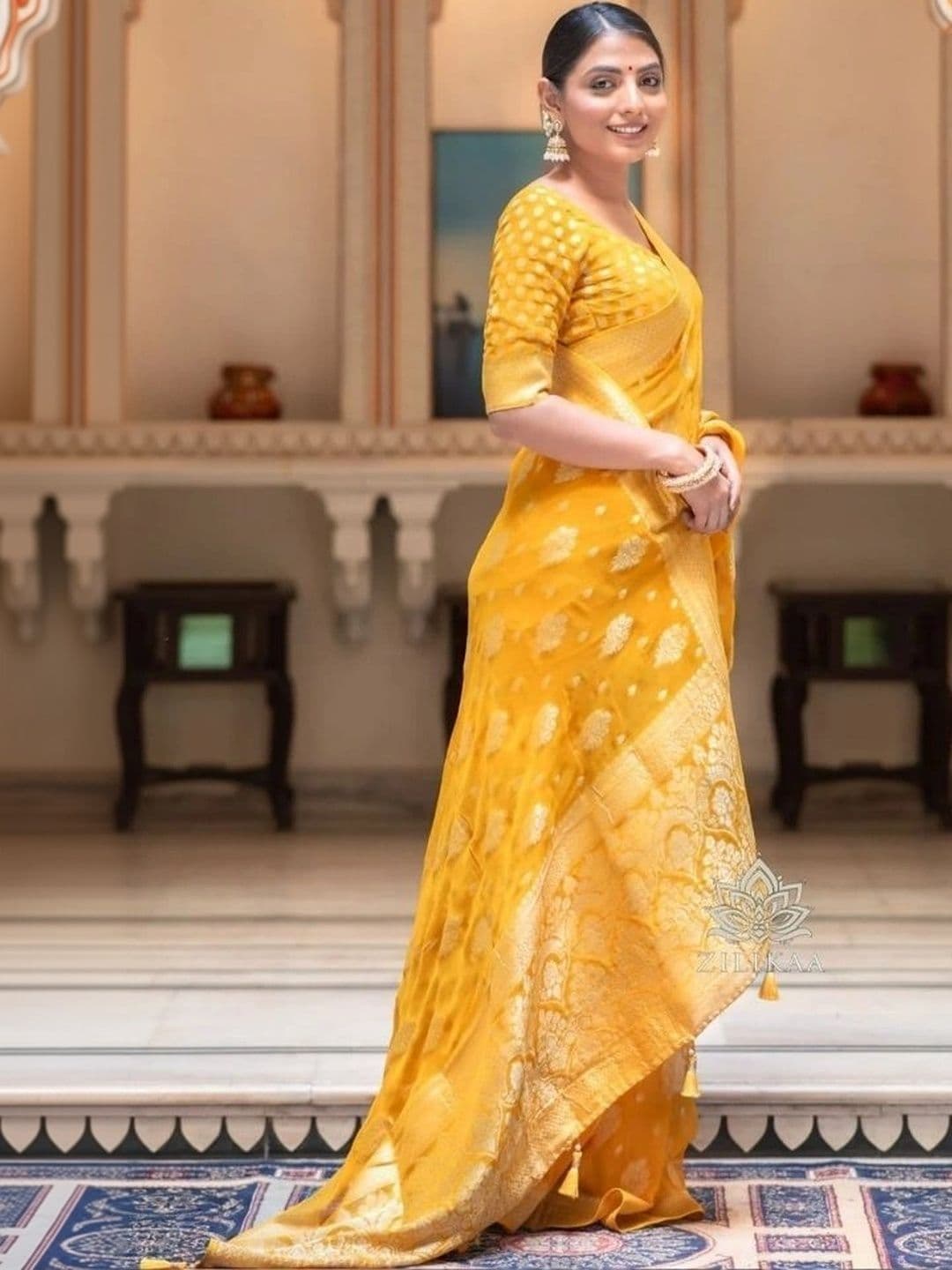 revika Woven Design Zari Art Silk Designer Kanjeevaram Saree thumbnail 3