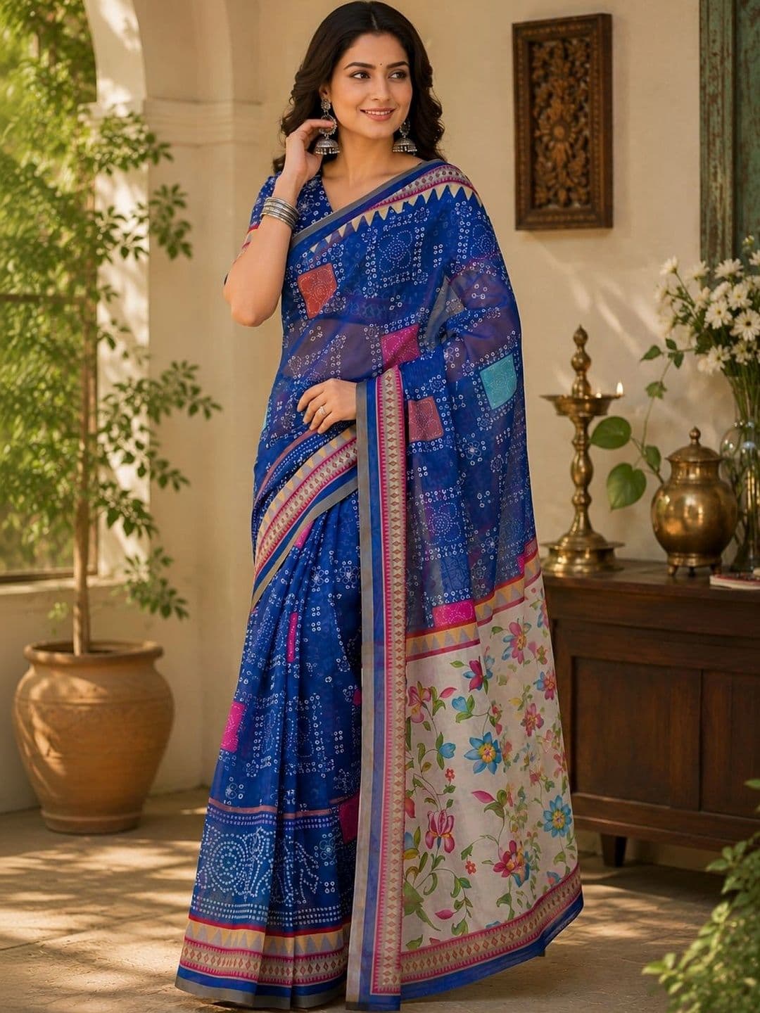 BORAD FASHION Floral Designer Chanderi Saree thumbnail 3