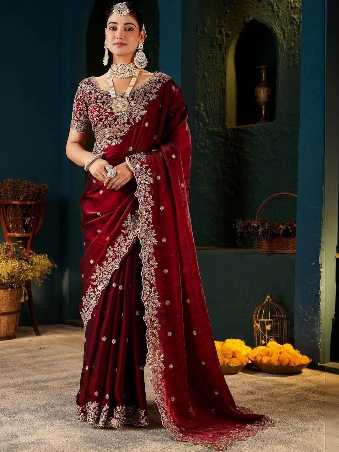 KALINI Embroidered Silk Blend Heavy Work Saree - view 1