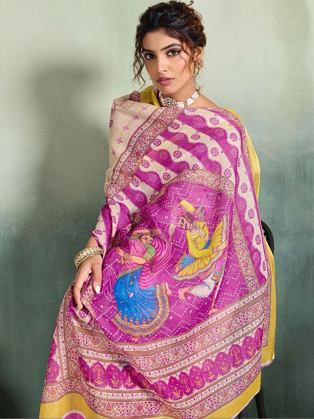 Nayanthara Trends Bandhani Zari Linen Blend Designer Saree thumbnail 6