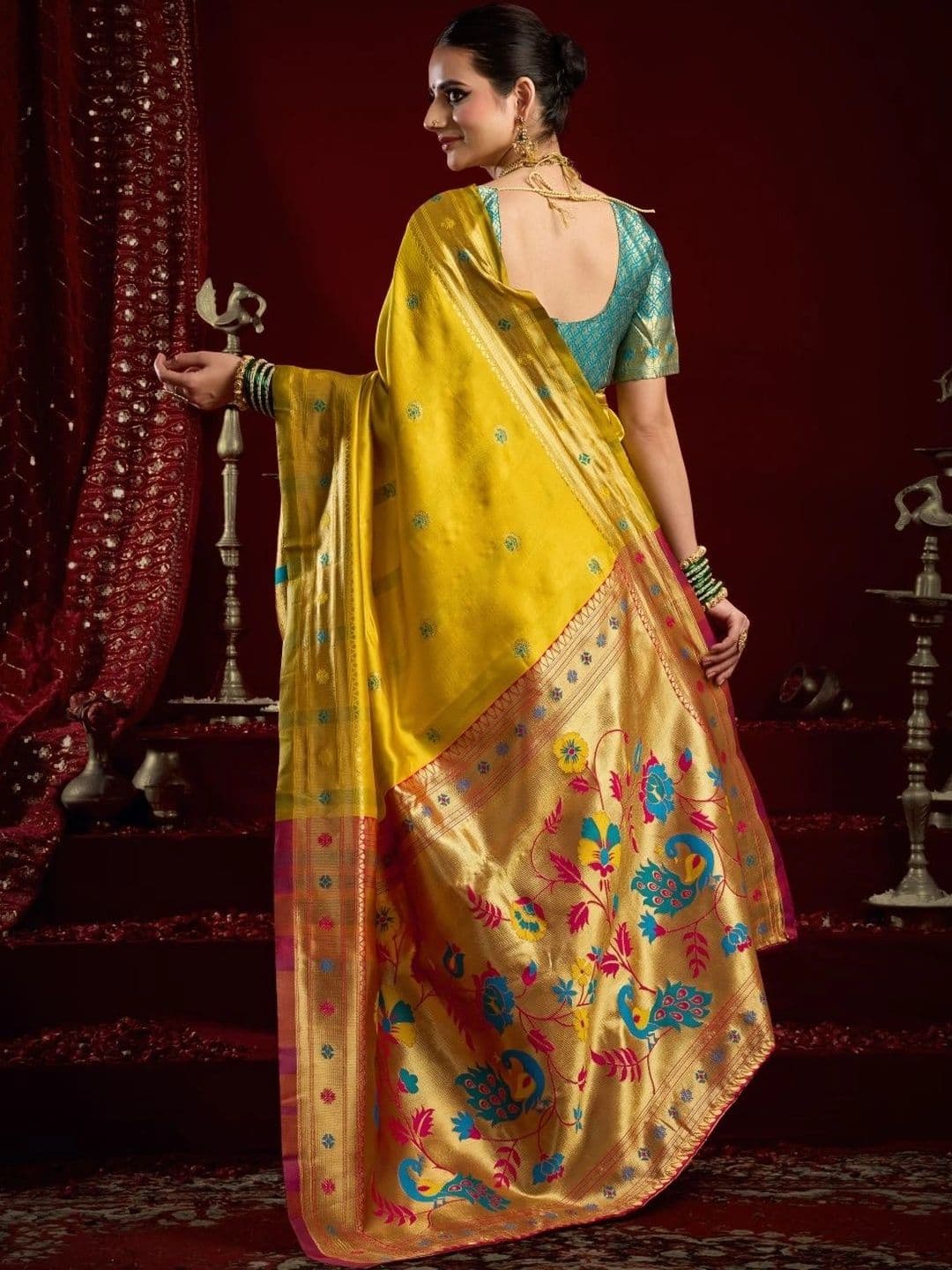 BORAD FASHION Woven Design Zari Silk Blend Designer Paithani Saree thumbnail 4