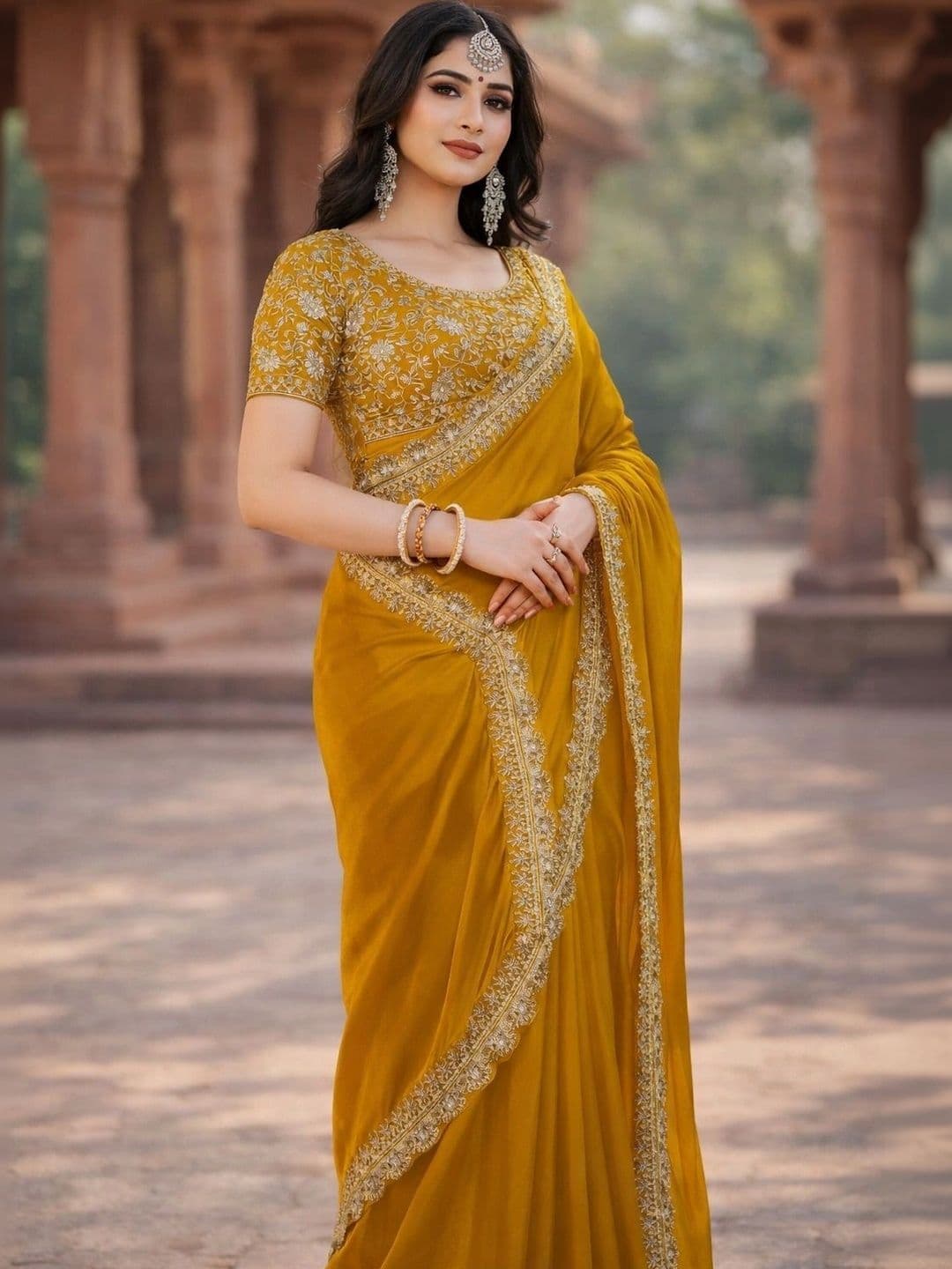 KALINI Floral Embroidered Silk Blend Heavy Work Saree thumbnail 2