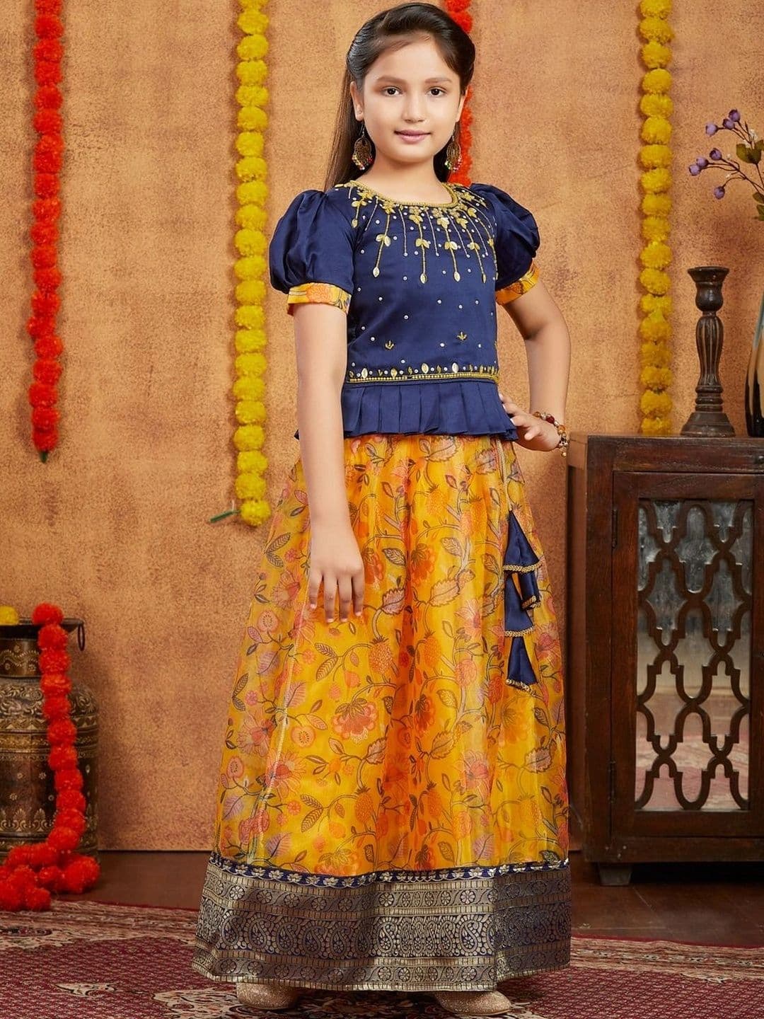 BAESD Girls Embroidered Thread Work Ready to Wear Lehenga & thumbnail 4