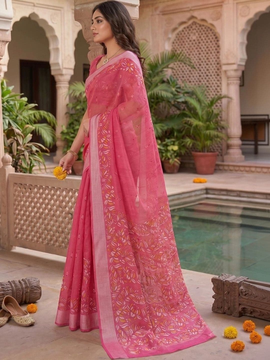 BORAD FASHION Floral Designer Chanderi Saree thumbnail 2