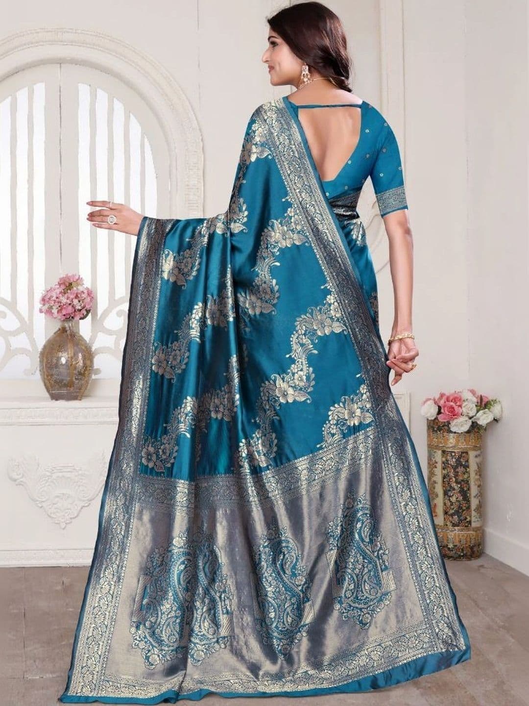 revika Woven Design Zari Art Silk Designer Kanjeevaram Saree thumbnail 3