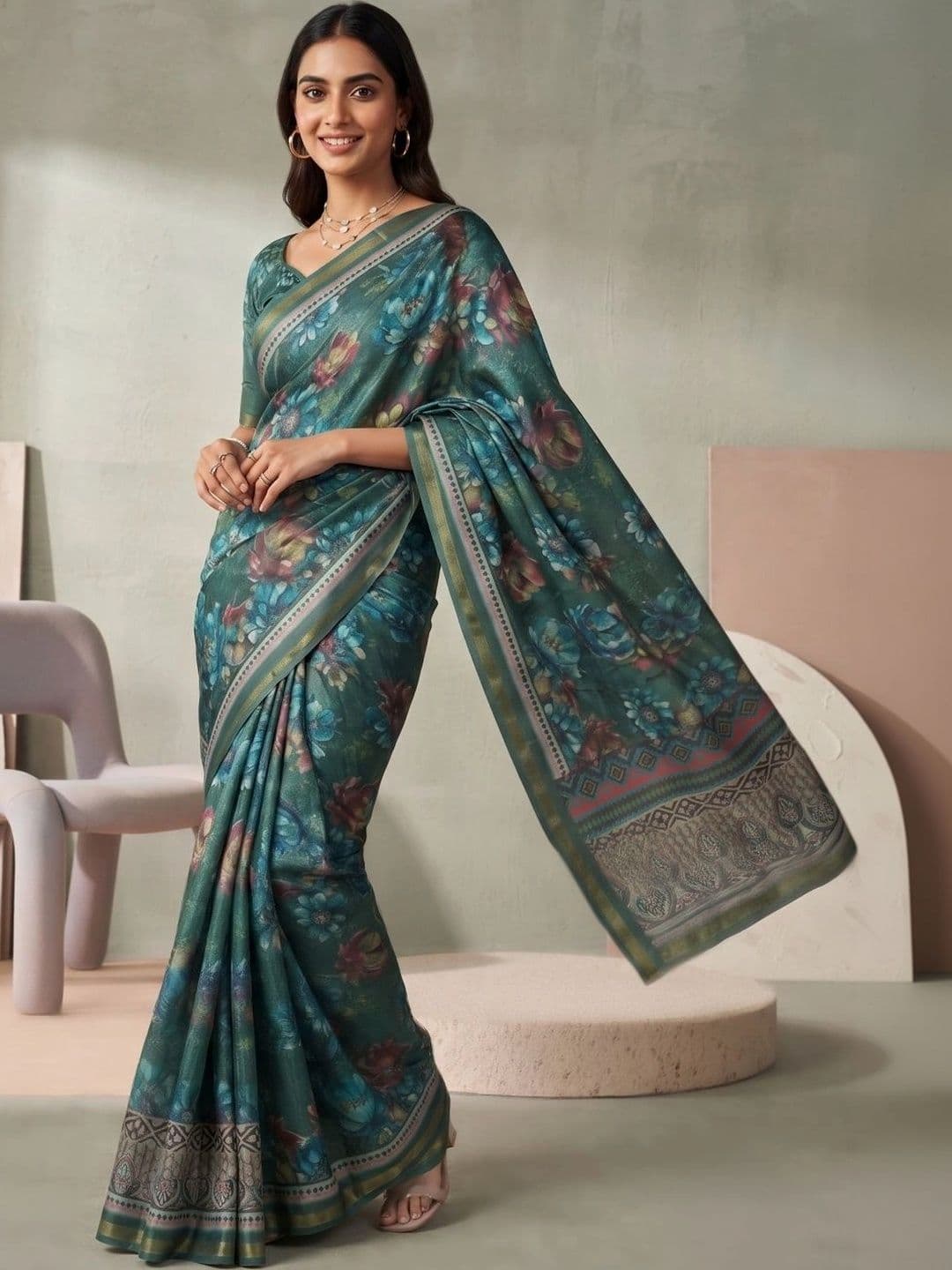 BORAD FASHION Floral Designer Chanderi Saree thumbnail 4