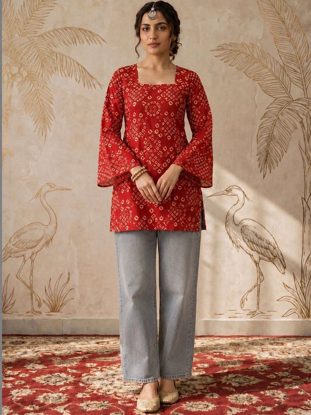 Sangria Bandhani Printed Square Neck Kurti thumbnail 5