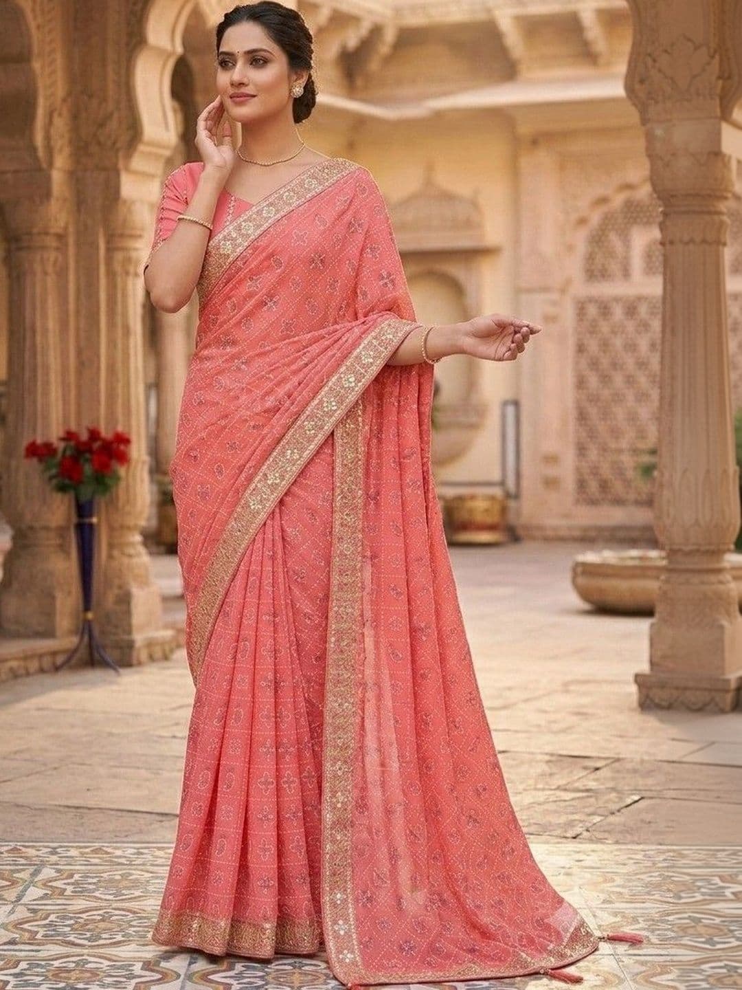 SmileyFashion Bandhani Embroidered Art Silk Designer Bandhani Saree thumbnail 2