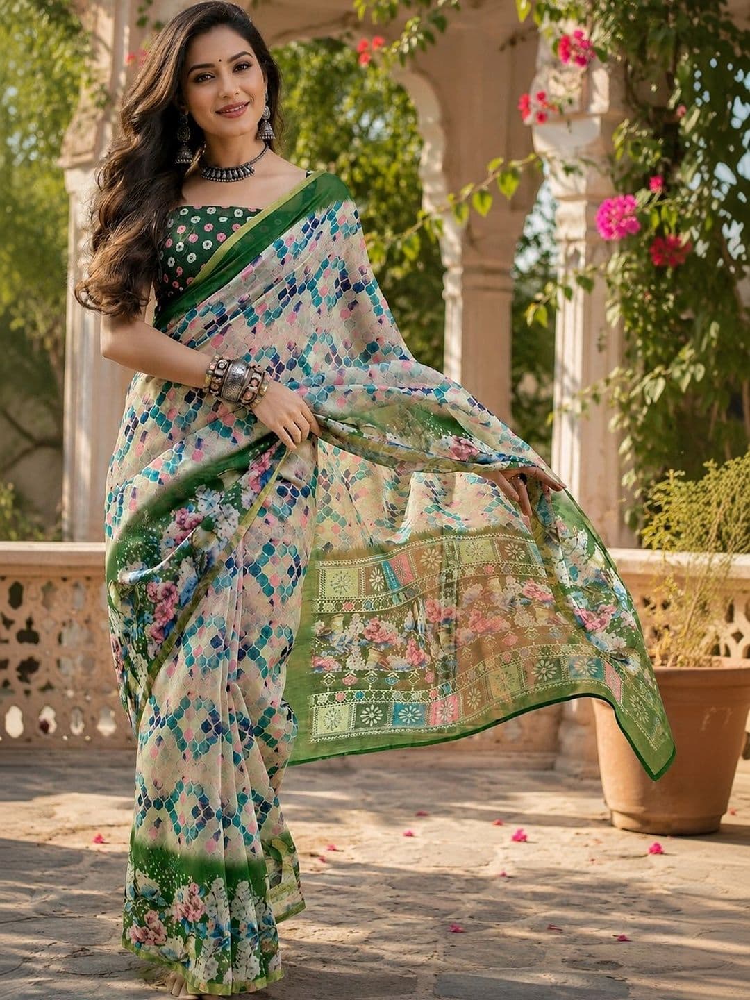 BORAD FASHION Floral Designer Chanderi Saree - view 1