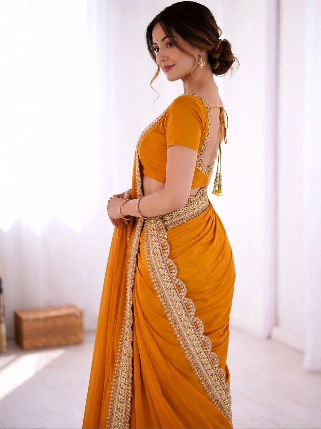 KALINI Embroidered Silk Blend Heavy Work Saree thumbnail 5