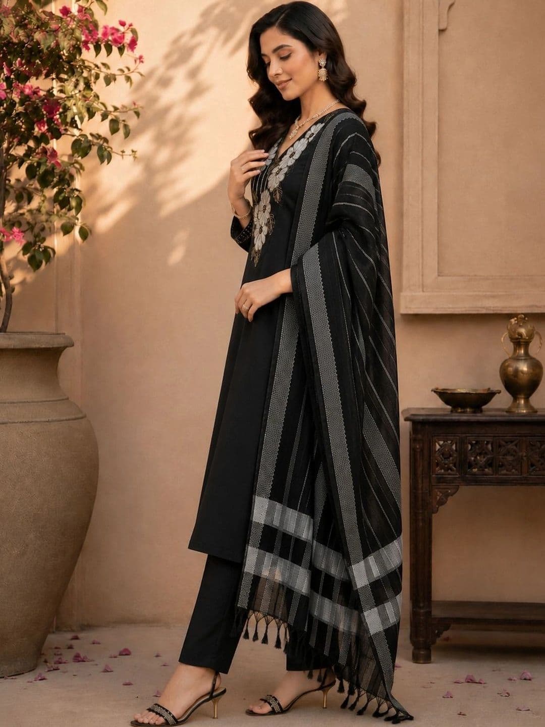 BILANZA Women Floral Embroidered Regular Thread Work Kurta with Trousers & With Dupatta thumbnail 5