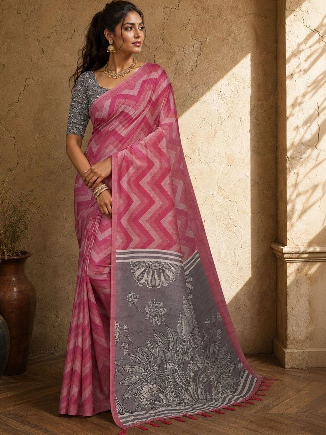 Durga Textile Women's Leheriya Silk Blend Leheriya Saree - view 1