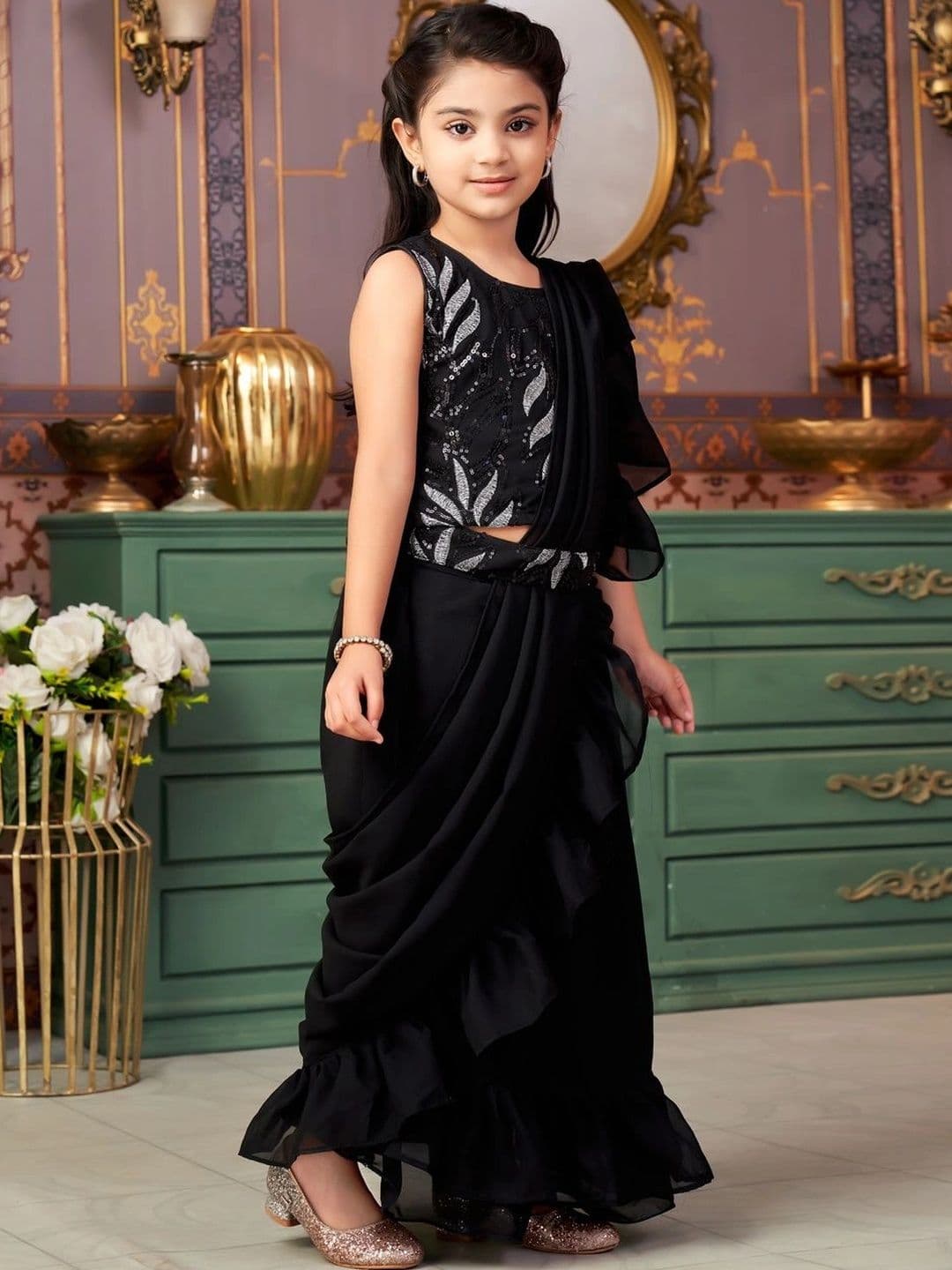 BAESD Girls Embellished Sequinned Ready to Wear Lehenga & Blouse Taping thumbnail 2