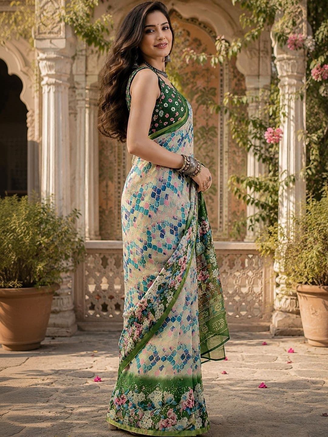 BORAD FASHION Floral Designer Chanderi Saree thumbnail 3