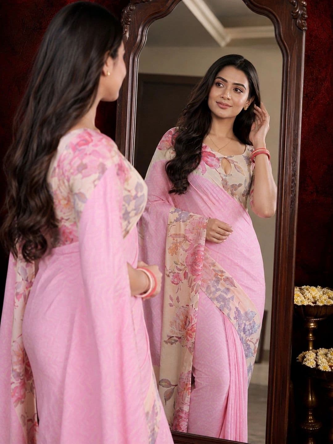 Durga Textile Floral Silk Blend Saree thumbnail 4