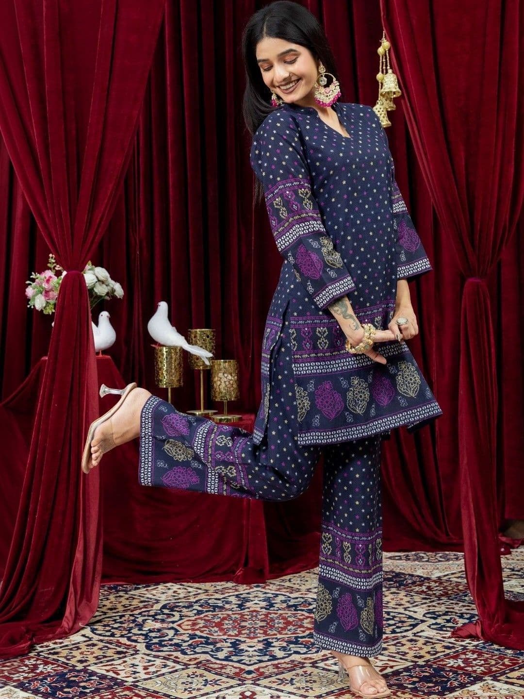 NARAYAN TEXTILE Women Ethnic Motifs Printed Regular Kurta with Palazzos thumbnail 4