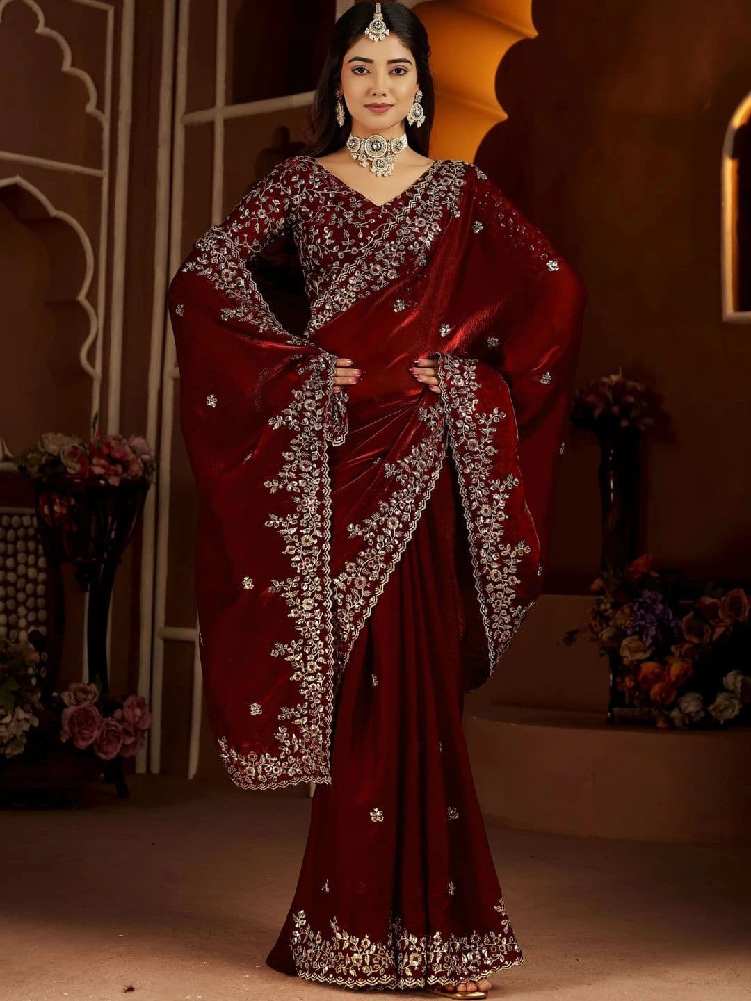 KALINI Embroidered Silk Blend Heavy Work Saree - view 1