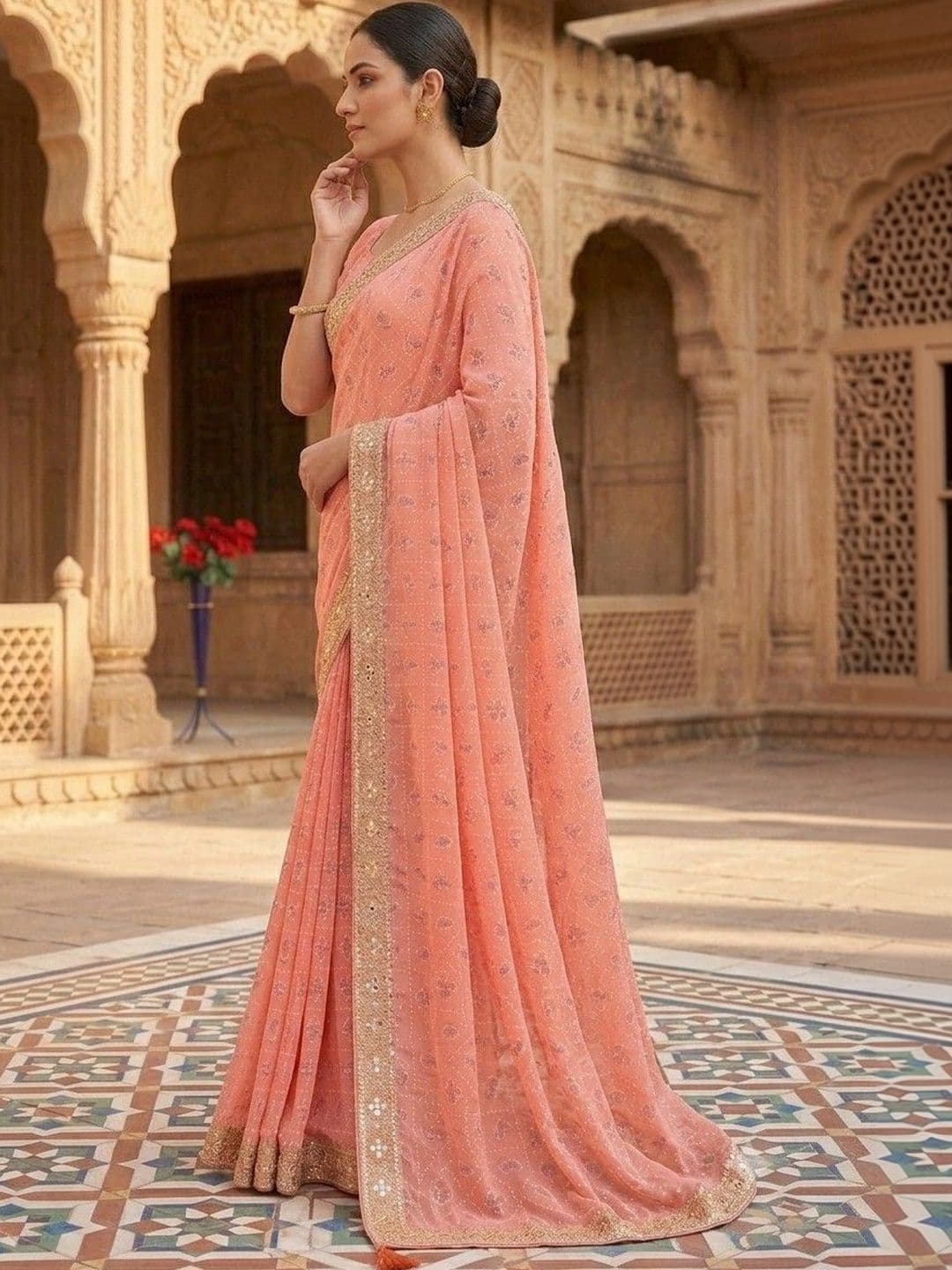 SmileyFashion Bandhani Embroidered Art Silk Designer Bandhani Saree thumbnail 4