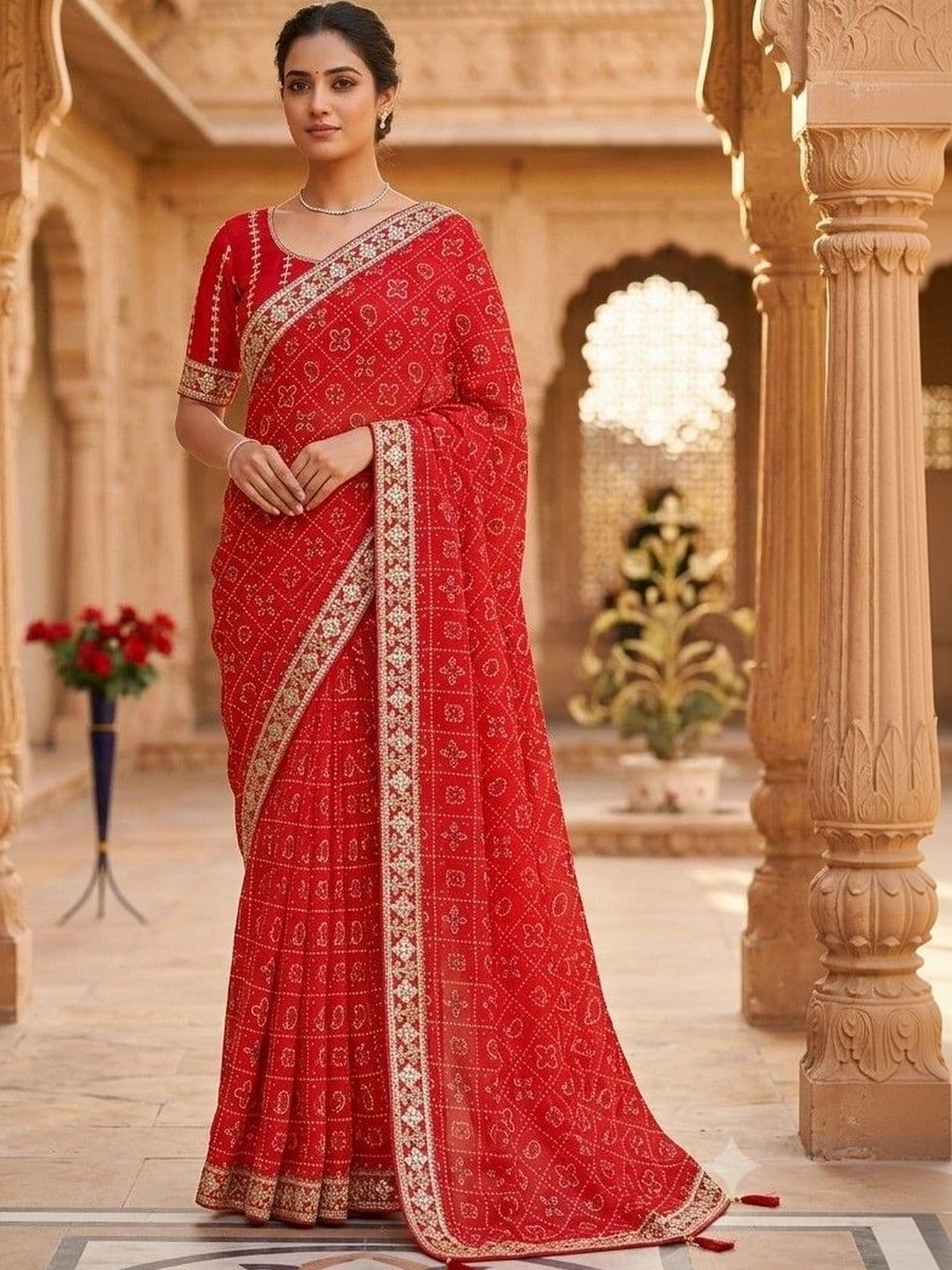 SmileyFashion Bandhani Zari Art Silk Designer Bandhani Saree - view 1