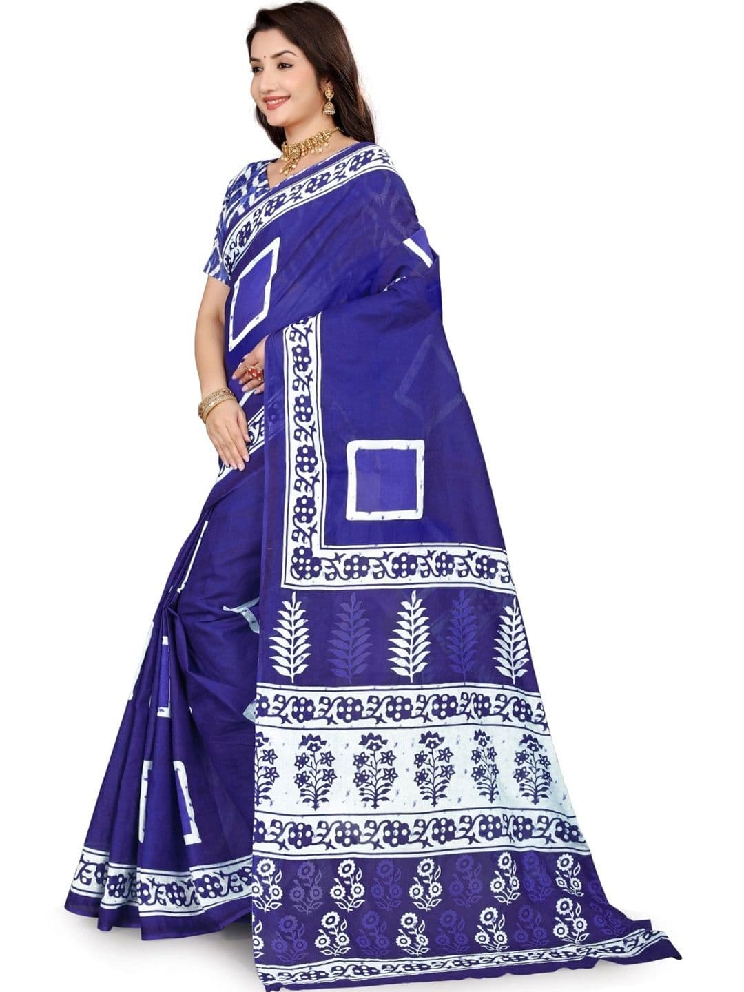 BARATHEON Floral Pure Cotton Saree thumbnail 4