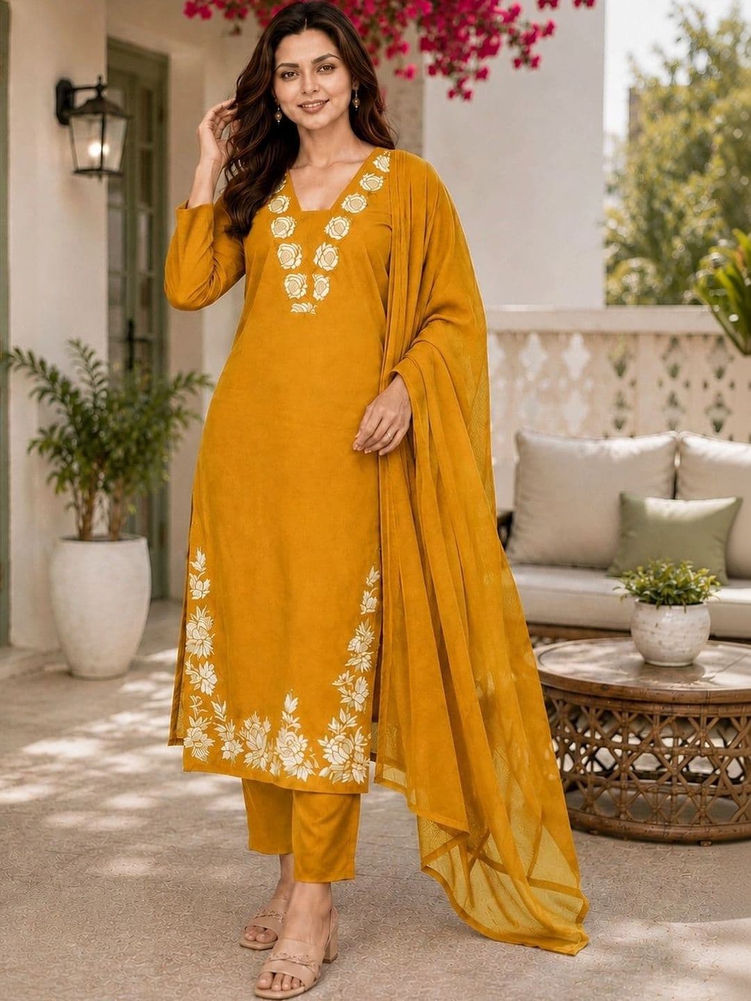 SZN Women Ethnic Motifs Embroidered Regular Thread Work Kurta with Trousers & With Dupatta - view 1