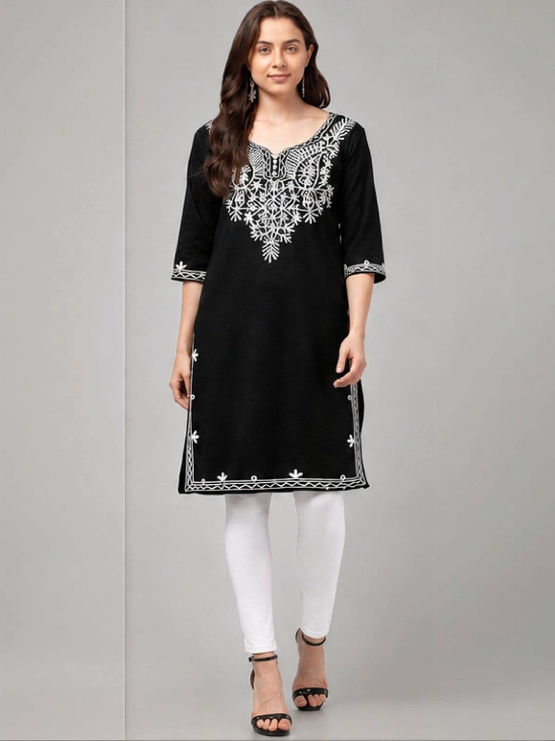 AFFLEON Women Embroidered Thread Work Woollen Kurta - view 1