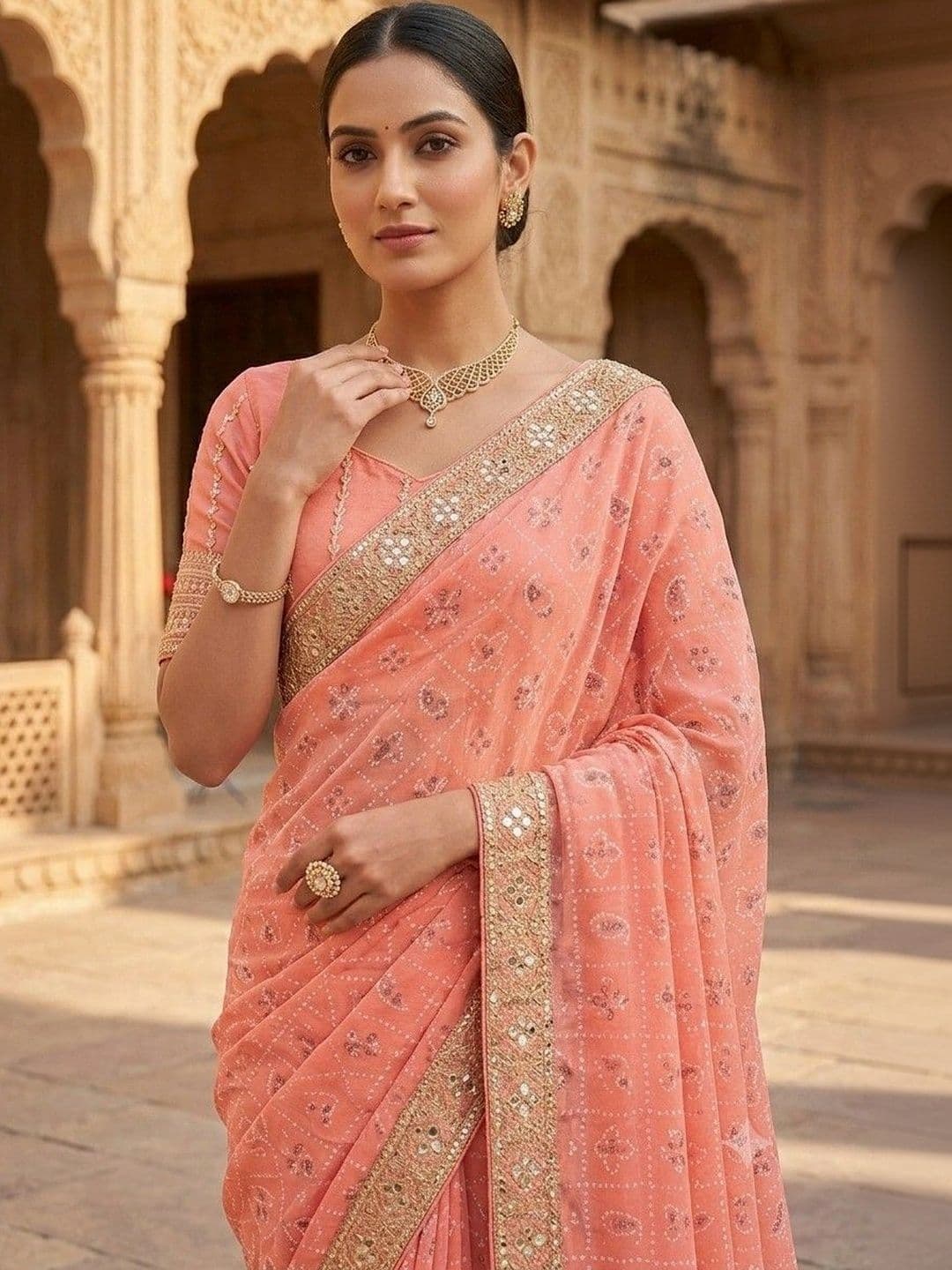 SmileyFashion Bandhani Embroidered Art Silk Designer Bandhani Saree thumbnail 5