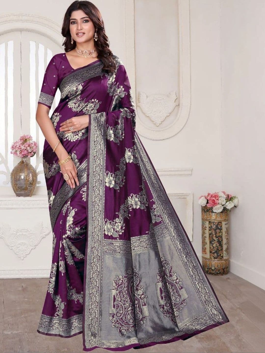 revika Floral Zari Art Silk Designer Kanjeevaram Saree thumbnail 5