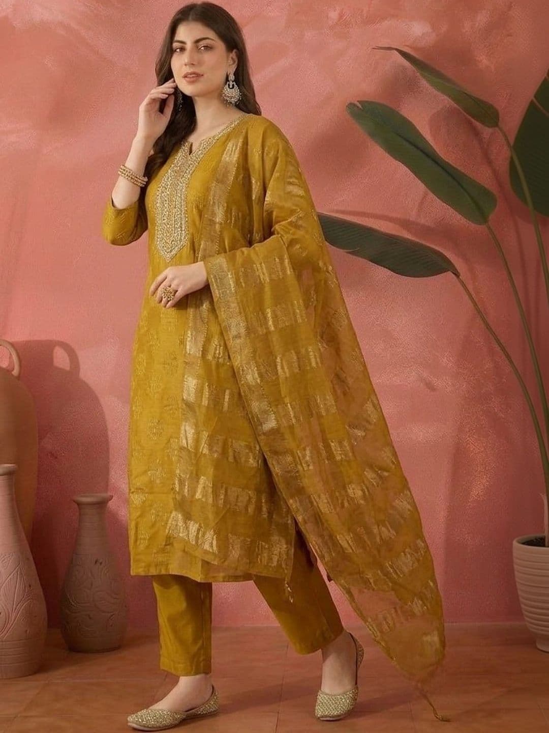Sangria Women Ethnic Motifs Regular Thread Work Kurta with Trousers & With Dupatta thumbnail 4