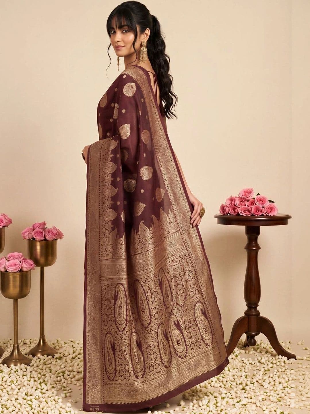 all about you Ethnic Motifs Zari Silk Blend Designer Banarasi Saree thumbnail 3