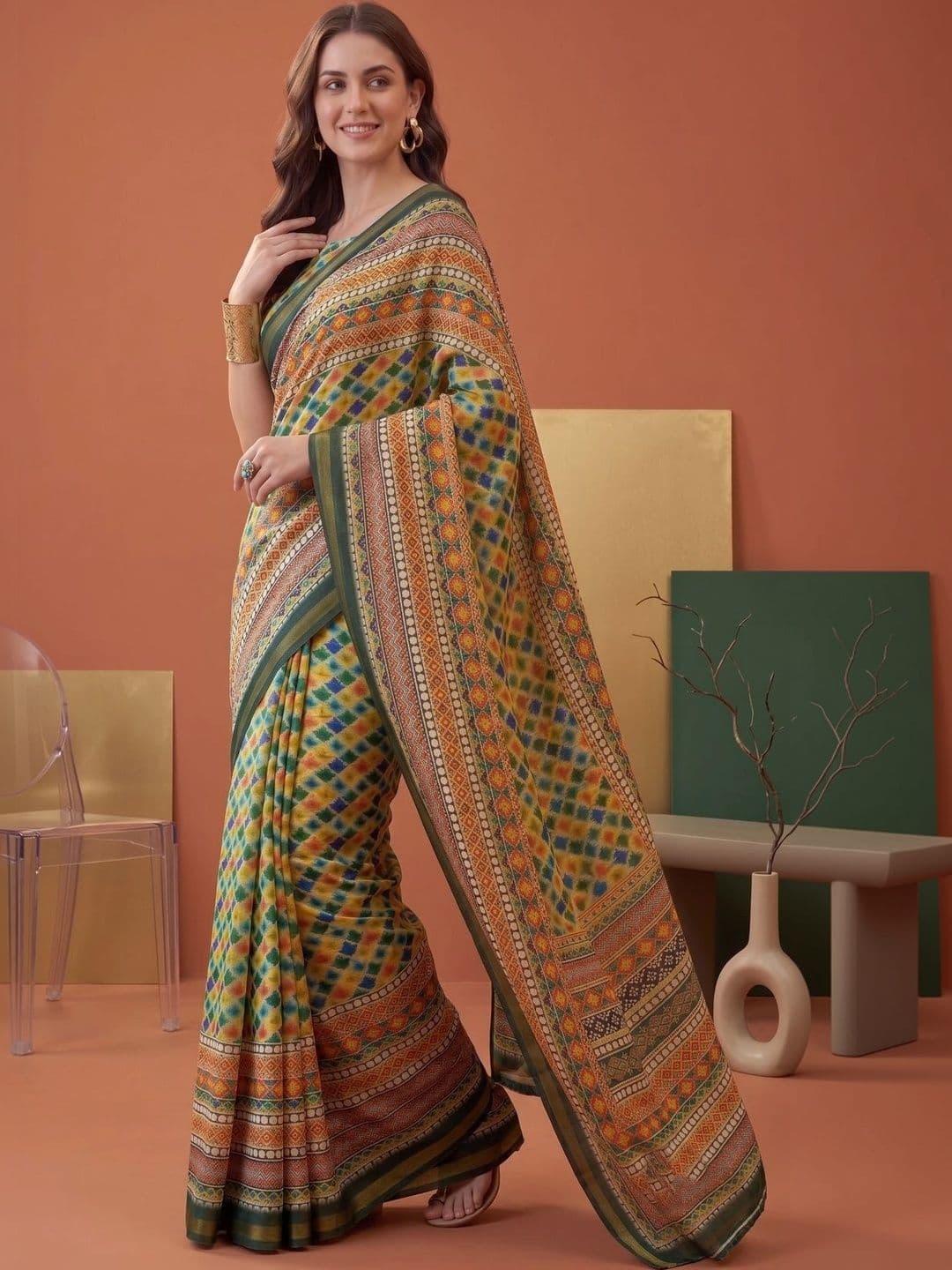 BORAD FASHION Bandhani Designer Chanderi Saree thumbnail 4