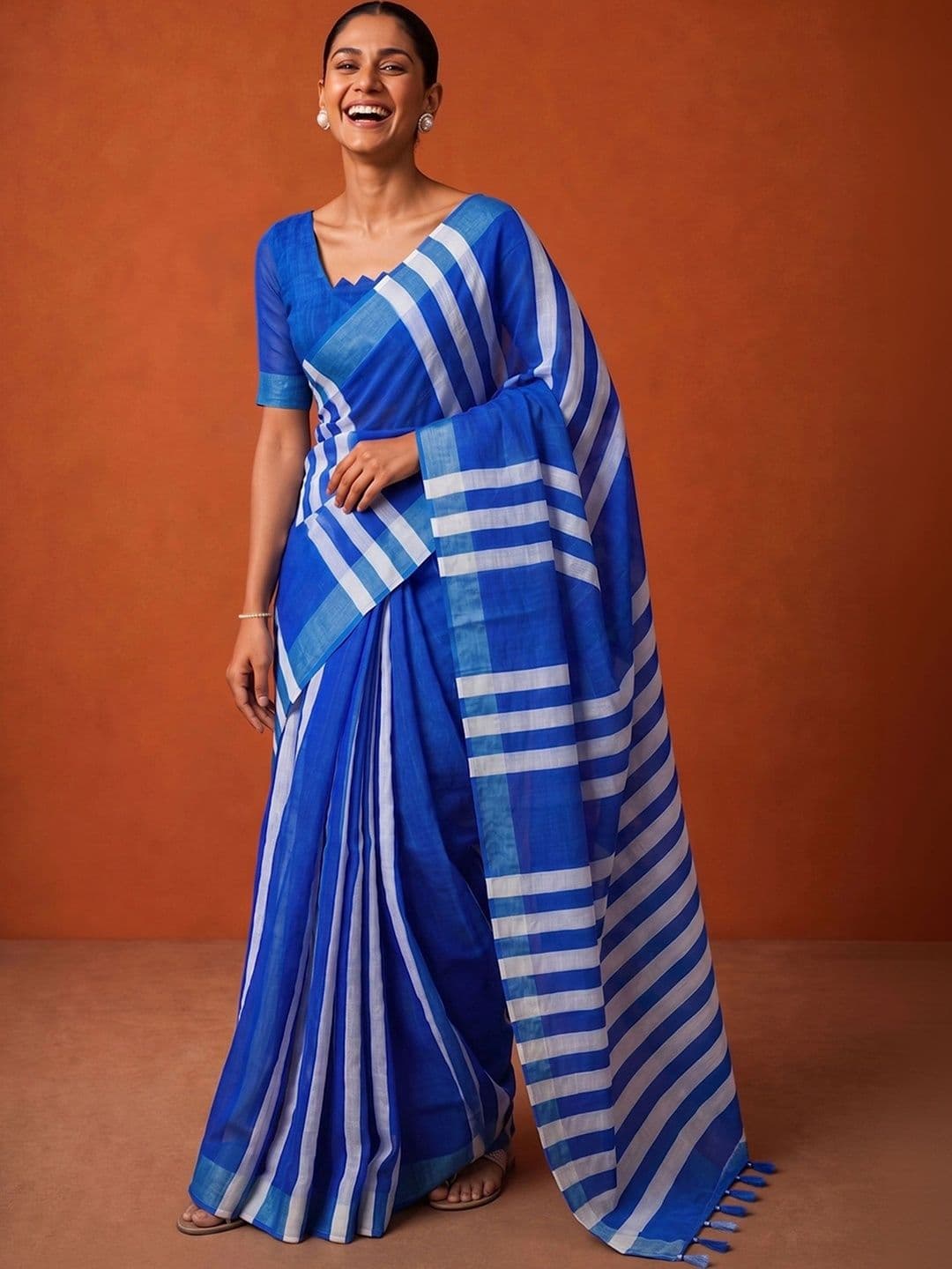 Suha Striped Silk Blend Saree - view 1