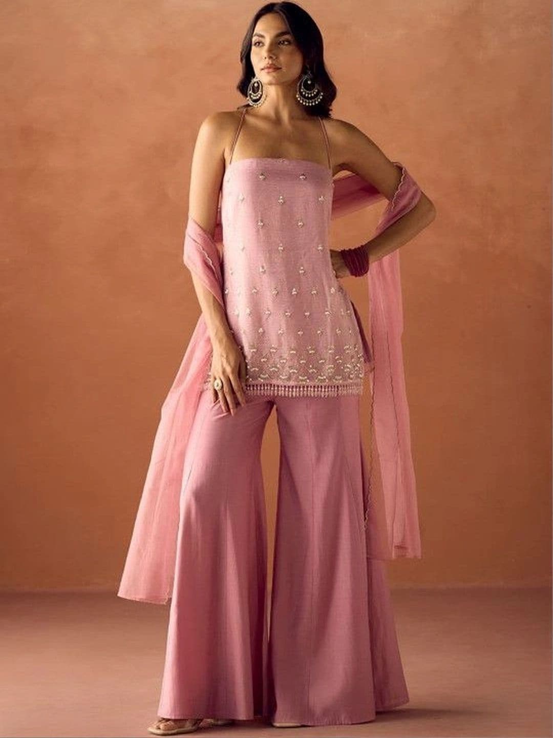 KALINI Women Ethnic Motifs Embroidered Straight Kurta with Sharara & Dupatta thumbnail 4