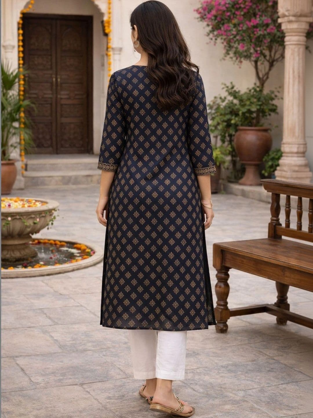 Moda Rapido Women Ethnic Motifs Printed V-Neck Pure Cotton Blend Kurti thumbnail 2