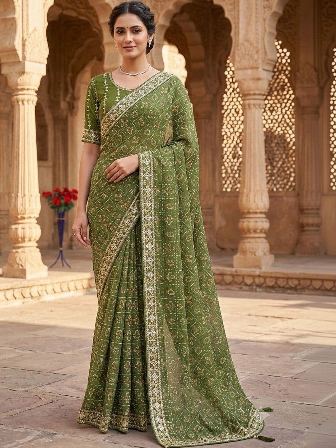 SmileyFashion Bandhani Embroidered Art Silk Designer Bandhani Saree - view 1