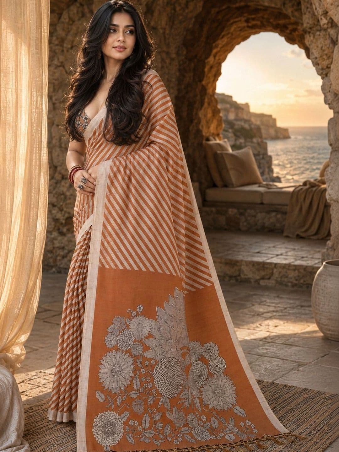 NIWAA Striped Silk Leheriya Saree thumbnail 3