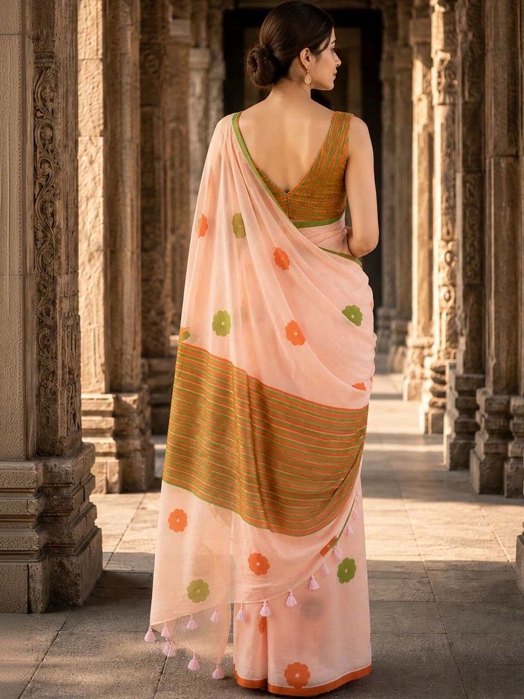 Mitera Floral Linen Blend Designer Block Print Saree thumbnail 5