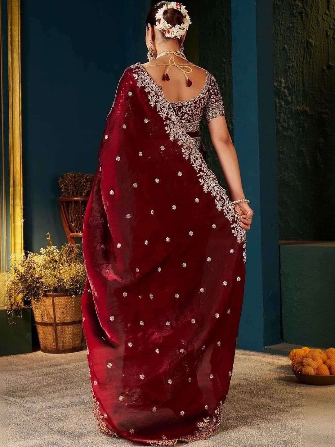 KALINI Embroidered Silk Blend Heavy Work Saree thumbnail 2