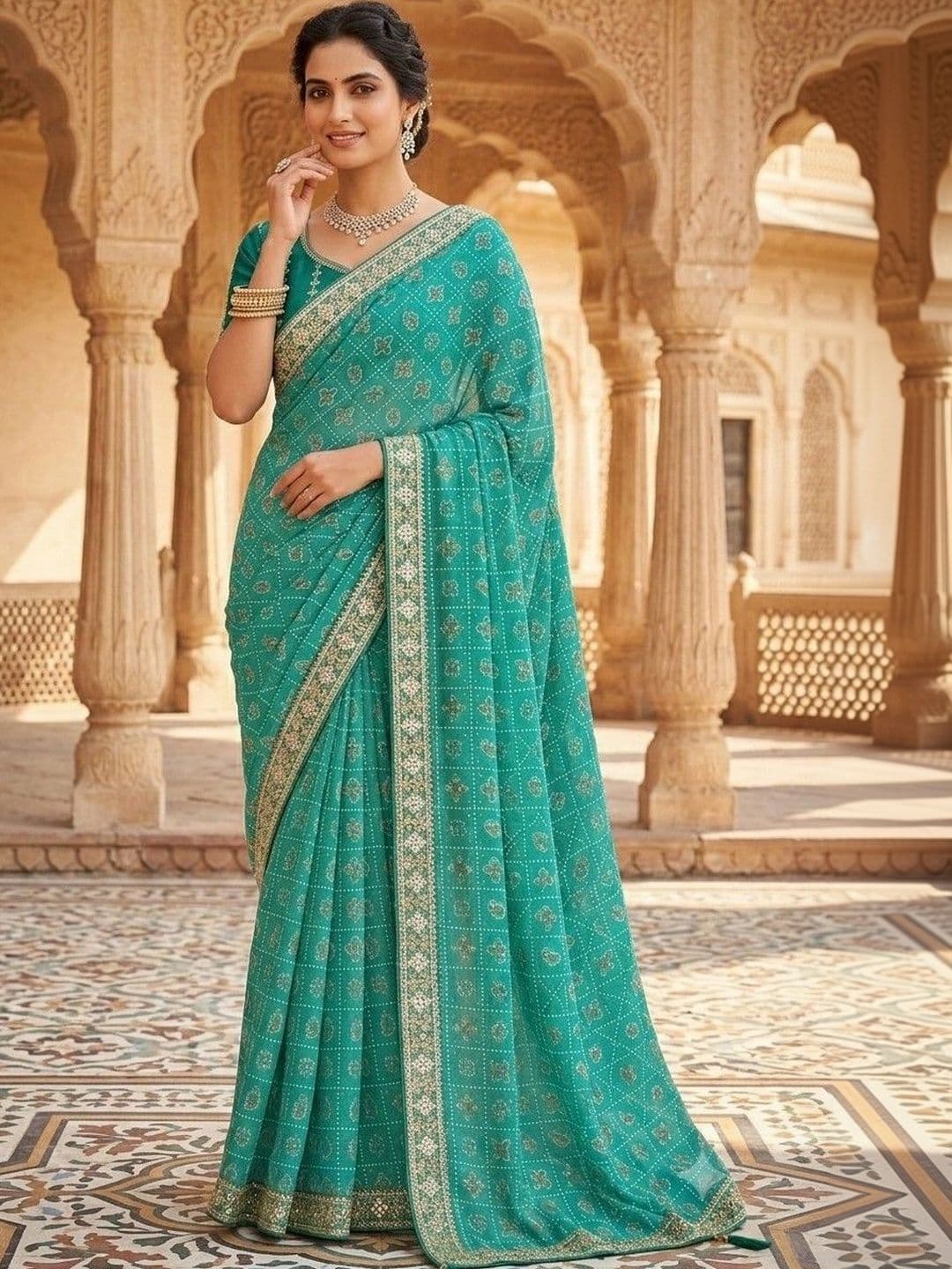 SmileyFashion Bandhani Embroidered Art Silk Designer Bandhani Saree thumbnail 3