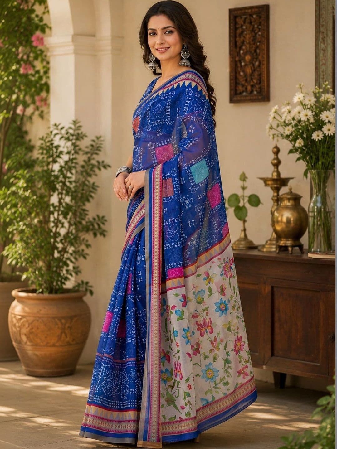 BORAD FASHION Floral Designer Chanderi Saree thumbnail 4