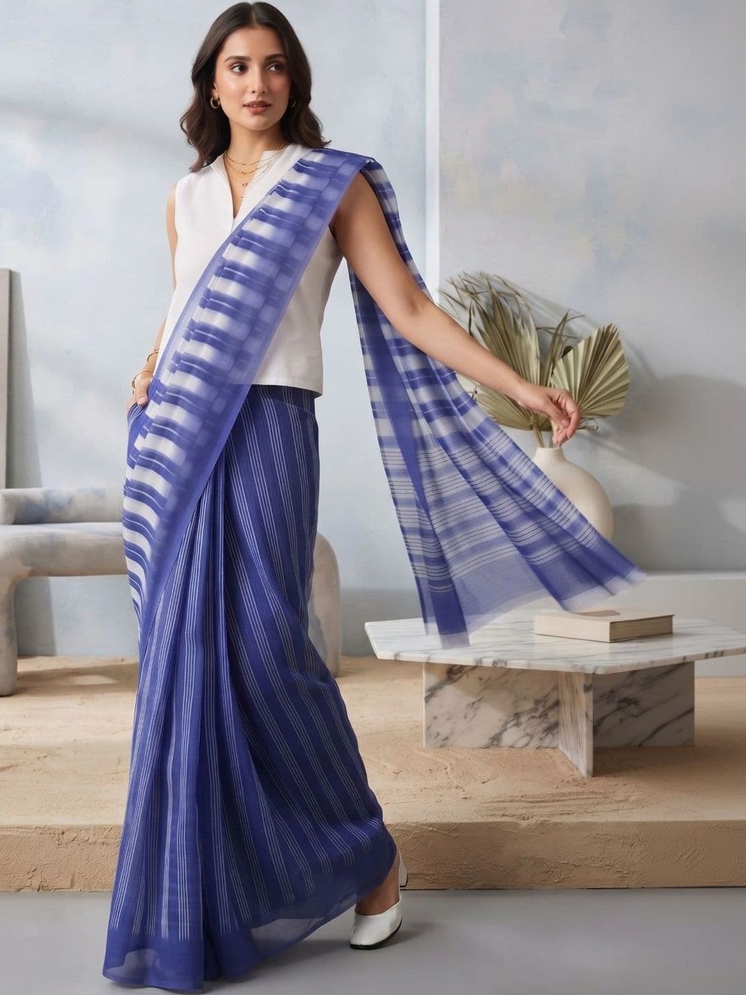 BORAD FASHION Striped Designer Chanderi Saree thumbnail 4
