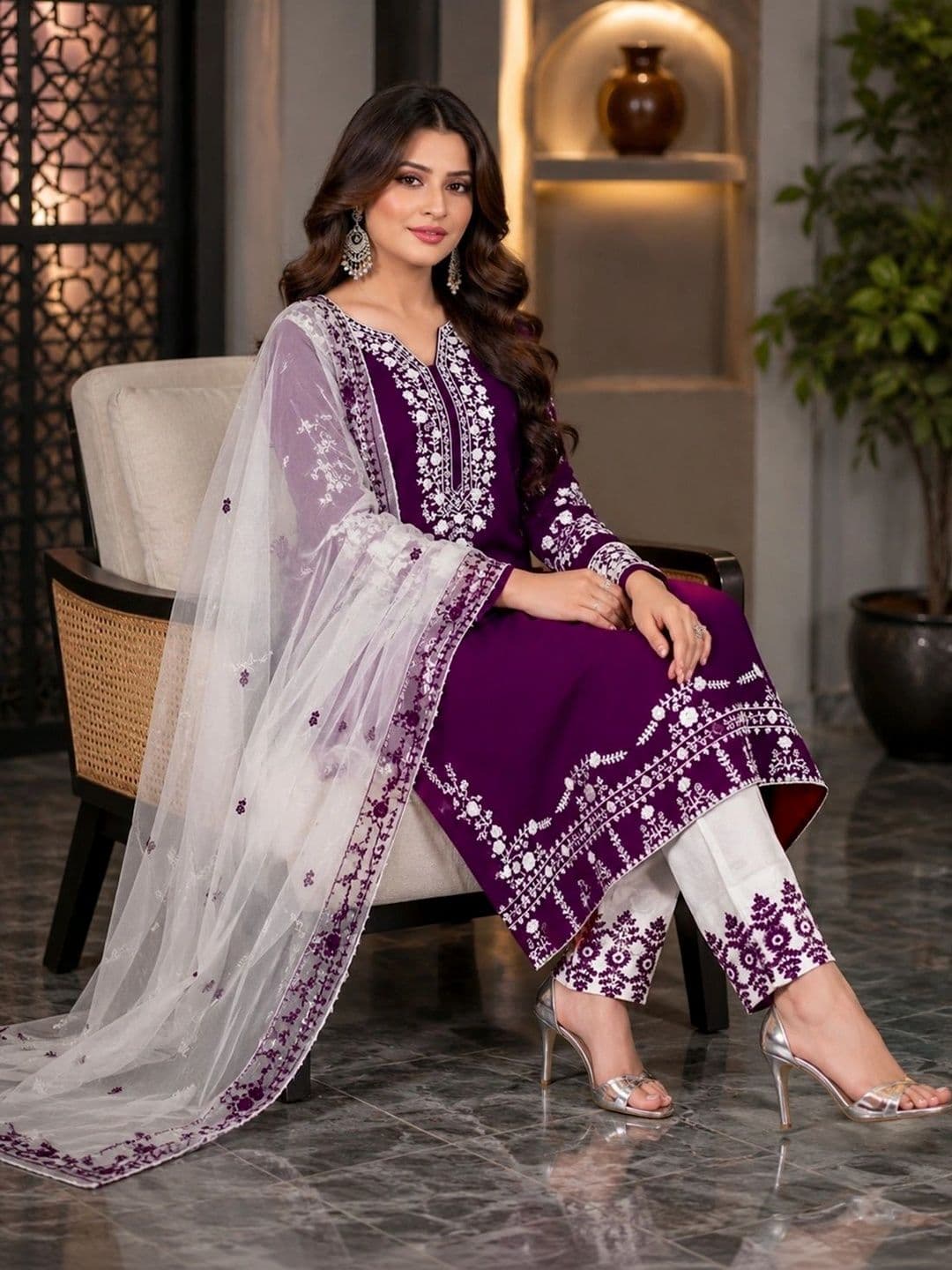 ZONFAB Embroidered Semi-Stitched Dress Material thumbnail 3