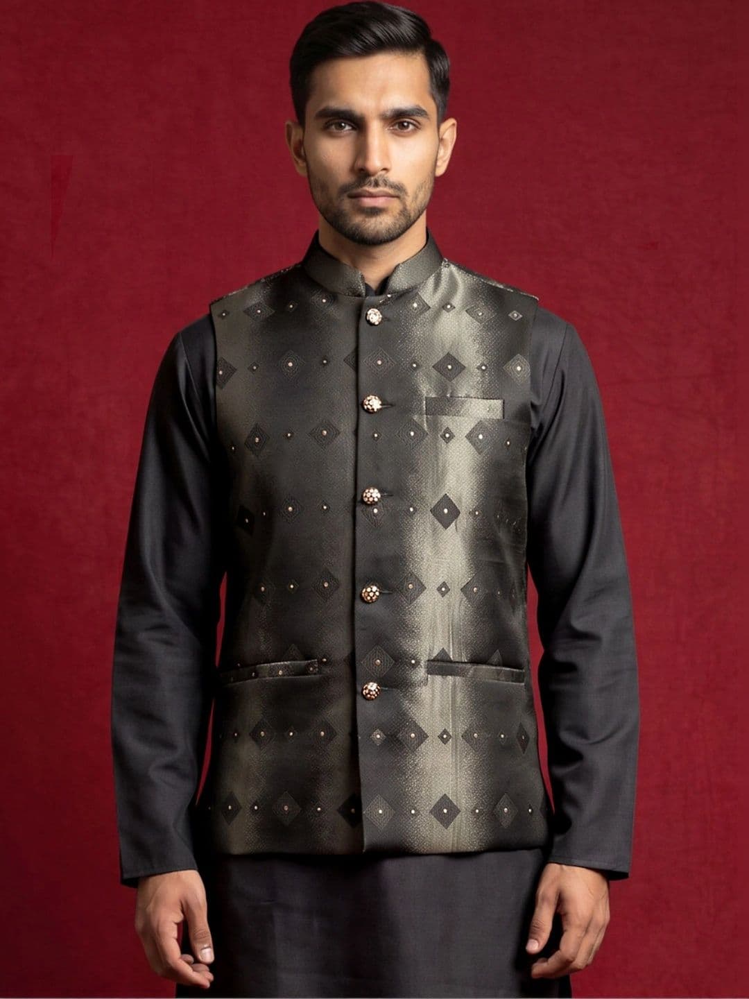 Jompers Woven Design Woven Nehru Jackets thumbnail 5