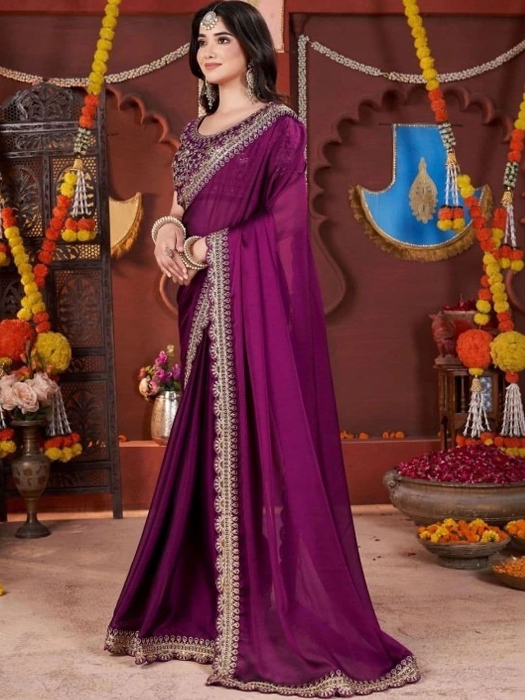 KALINI Embroidered Silk Blend Heavy Work Saree thumbnail 3